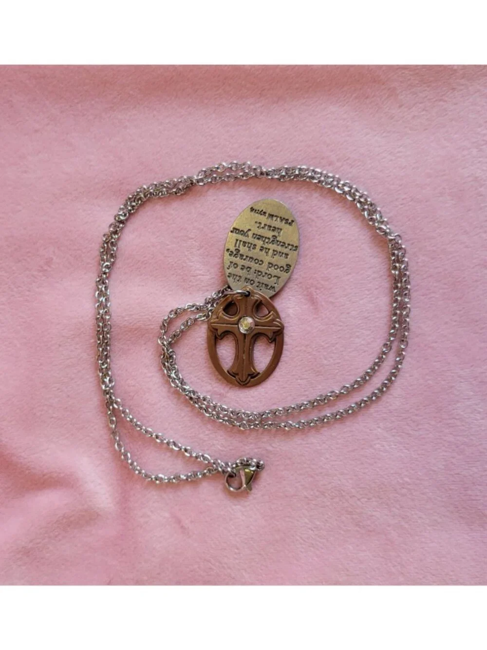 Silver Tone Religious GOD Scripture PSALM Cross Chain Pendant Necklace N1D